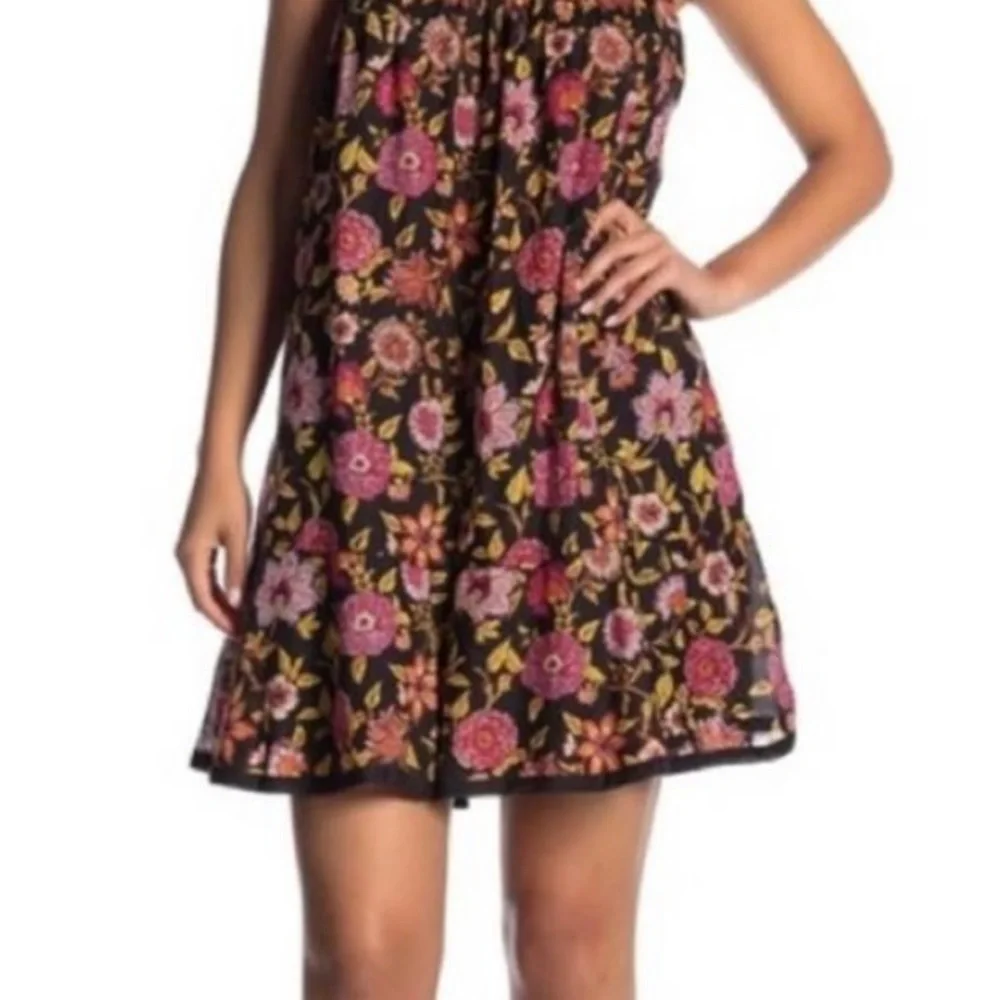 Free People Floral Dress with Plunging back - Black and Pink - Picture 4 of 7